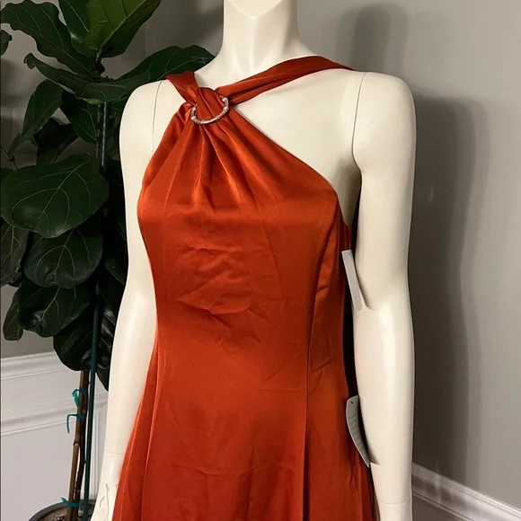 Halston Heritage Genevieve Orange Maxi Satin Evening Dress Sz 2 595$